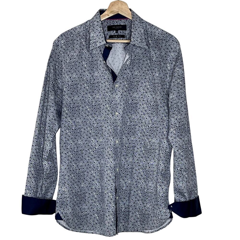 TED BAKER LONDON SLIM FIT FLORAL PRINT DRESS SHIRT SIZE 15.5